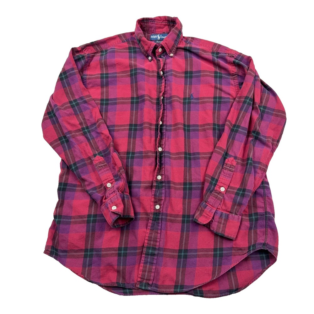 Ralph Lauren Flannel Shirt Men Medium Red Plaid Button Up Blake Lightweight *